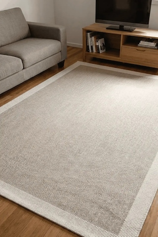 Hoom Rugs Lora 3206 Bej Çerçeveli Pamuk Taban Hav Toz Vermez Sisal Halı