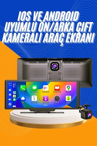 Mey İthalat Android Ve İos Uyumlu Ön Arka Çift Kameralı Araç Ekranı Dokunmatik Carplay 10"