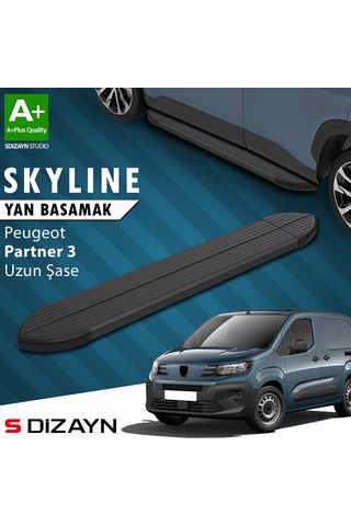 S-dizayn Peugeot Partner 3 Uzun Şase Skyline Siyah Yan Basamak 213 Cm 2018 Üzeri A+ Kalite