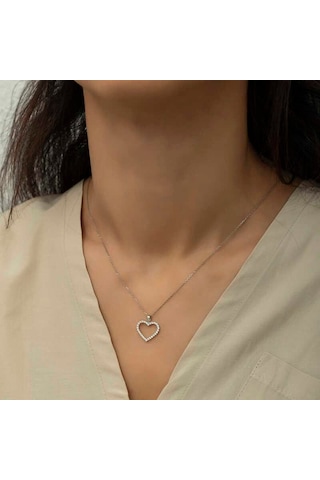 Gümüş Kalp Bayan Kolye-202774 Çok Renkli