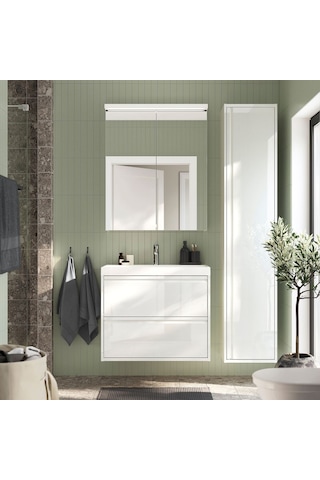 Banyo Duvar Dolabı, 80x15x95 Cm, 2 Ayna Kapaklı Açık Ceviz