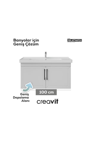 Creavit D20 100 Cm Kapaklı Lavabo Dolabı Beyaz Lake Kapak Beyaz