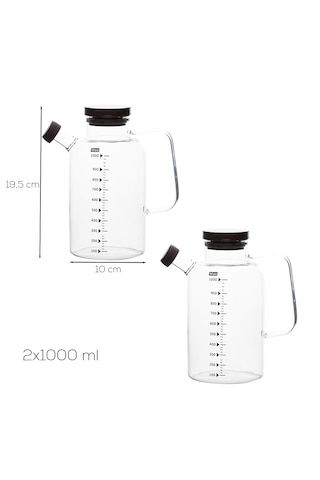 Porsima Lm-0108 Verra Kapaklı Borosilikat Cam 2li Yağlık Sirkelik Yağdanlık Seti 1000ml Şeffaf
