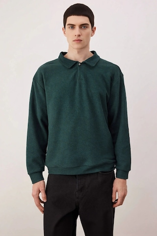Benerly Erkek Polo Yaka Standart Kol Oversize Kalın Çıtçıtlı Sweatshirt F Yeşil