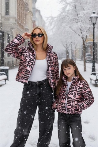 Veraura Lifestyle Kız Çocuk Pembe Parlak Yazılı Şişme Mont
