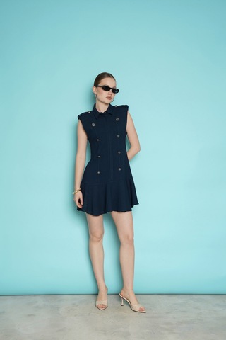 Verymoda Omuzu Apoletli Sıfır Kol Mini Elbise Vmd2974 Lacivert
