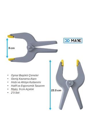 2'li Yaylı Mandal Tipi Büyük Plastik Marangoz Hobi İşkencesi Kıskaç Mandal İşkence 22.5 Cm