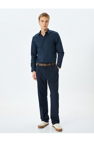 Koton Yarım İtalyan Yaka Pamuklu Uzun Kollu Slim Fit Gömlek Lacivert 5sam60055hw Lacivert