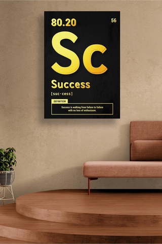 Success Altın Element Stil Siyah Modern İlham Veren Başarı Tanım Yazılı Minimal Kanvas Duvar Sanatı