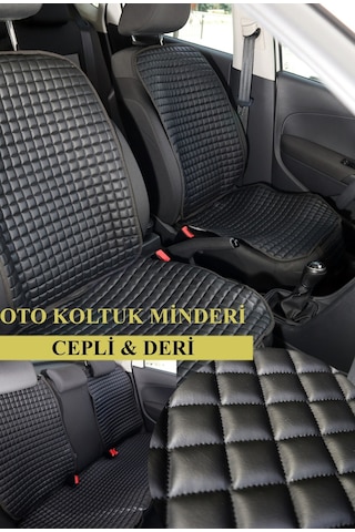 Deri Cepli & Su Geçirmez Sırtlı Oto Koltuk Minder Seti - Koltuk Koruma Kılıfı Ön & Arka Tam Set