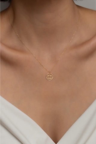 14 Ayar Altın Halkalı Lotus Kolye Sarı Altın