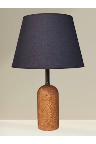 Doğal Kahverengi Ahşaplı Abajur Siyah Şapkalı