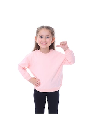 Zuzunga Basic Düz Renk Somon Fırçalı Yumuşak %100 Pamuk Sweatshirt Somon