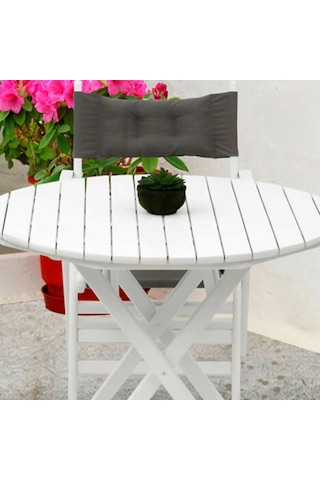 Motoryagmarket Buzludja 60Lık Katlanır Ahşap Bahçe Balkon Masası Yuvarlak -Beyaz