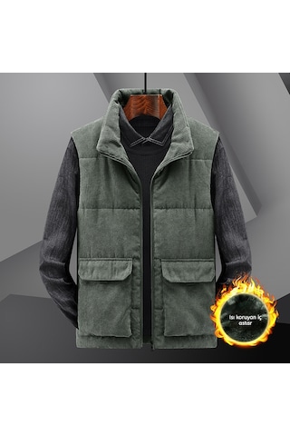 Snapbuy Kışlık Kalın Kadife İçi Kürklü Erkek Yelek Yeşil