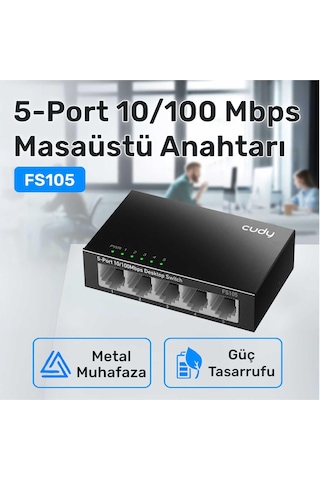 Cudy Fs105 5port 10/100mbps Duvar Montajlı Metal Masaüstü Switch