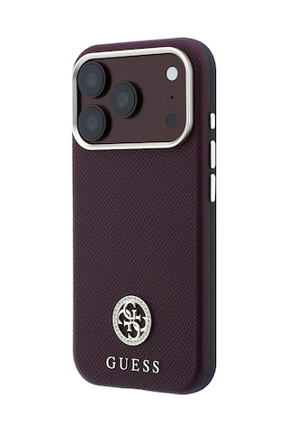 Apple iPhone Uyumlu 18 Pro Kılıf Guess Lisanslı M-safe Özellikli Pu Taşlı Metal 4g Ve Yazı Logolu Kapak Bordo
