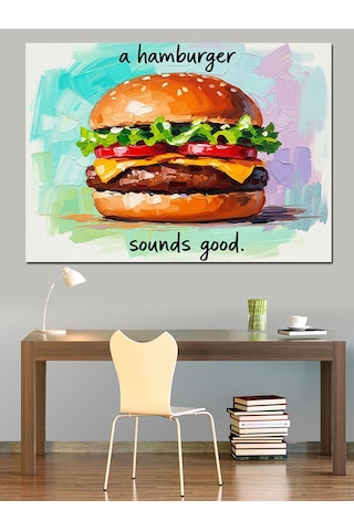 Suluboya Hamburger Yemek Sanatı Dekoratif Kanvas - Mdf Ahşap Tablo