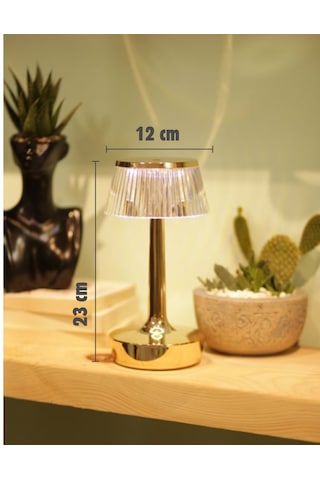 3 Işık Renkli Şarjlı Masa Lambası Gold Metal Görünümlü Gece Lamba