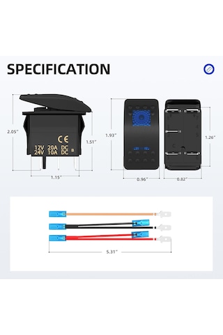 Maiyame Denizcilik İçin İki Adet 5-pin Ip66 Su Geçirmez Mavi Led Kayar Anahtar 12v-24v 20a, Araç Ve Gemi Uygulamaları İçin Dayanıklı Kontrol