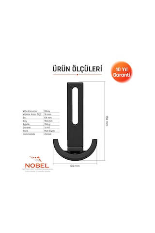 Palmiye Lüks Portmanto Askı, Metal, Vestiyer Askı, 158 Gr, Dolap Askılık, Duvar Askılığı, Mat Siyah Vidalı