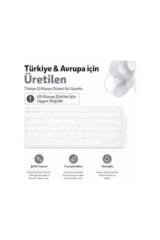 Macbook Pro 16.2 İnç M1 M2 M3 M4 M5 A2485 A2991 A2780 Uyumlu Şeffaf Türkçe Q Klavye Koruyucu Silikon Diğer