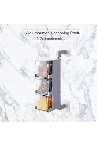Kosona Duvar Üstü 3 Bölmeli Baharat Kutusu Seti - Deliksiz Yapıştırıcı Montaj - Gri Renk - 3 Kaşık Dahil Diğer