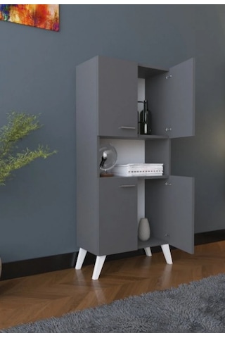 Boreas Design Madran Çok Amaçlı Dolap 4 Kapaklı Banyo Dolabı Mutfak Kiler Erzak Dolabı Antrasit