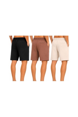 Hzr Wear Erkek 3 Lü Şort Seti Siyah Kahverengi Ekruregular Fit Pamuk Arka Cepli Şort Çok Renkli
