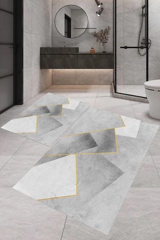 Eliana Home Dijital Baskı 2'li Banyo Paspas Takımı Lna5-fnl298 100x60 Ve 60x50 Cm Gri