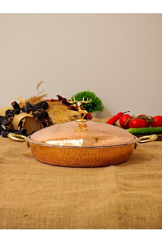 Modabakır Bakır Pilav Tencere, Geniş Derin Tava 27 Cm Model:hgf445 Metalik