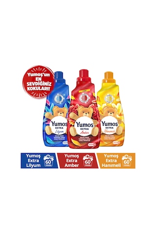 Yumoş Extra Amber + Hanımeli + Lilyum Konsantre Canlı Renkler Çamaşır Yumuşatıcısı 3 x 1440 ML