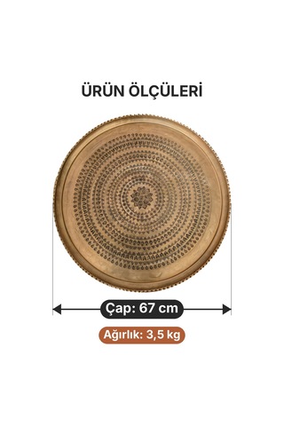 Binbir Trend 67 Cm El İşlemeli Otantik Desenli Kalın Urfa Bakır Tepsi Petek Yıldız Göbekli