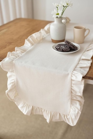 Rufle Fırfırlı Keten Runner 40 X 110 Cm Bej Diğer