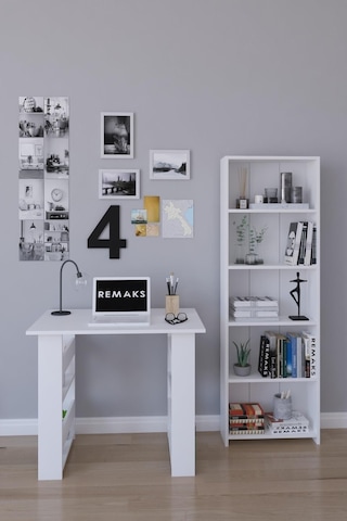 Arzu Çalışma Masası - Beyaz , 5 Raflı Kitaplık - Beyaz Beyaz