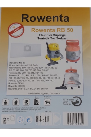 Rowenta Rb50 Yıkamalı Sentetik 3 Paket 15 Adet