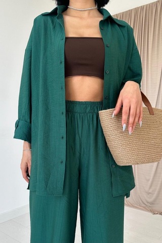 Munn Collection Zümrüt Alice Gömlek Ve Bol Kesim Pantolon Takım Çok Renkli