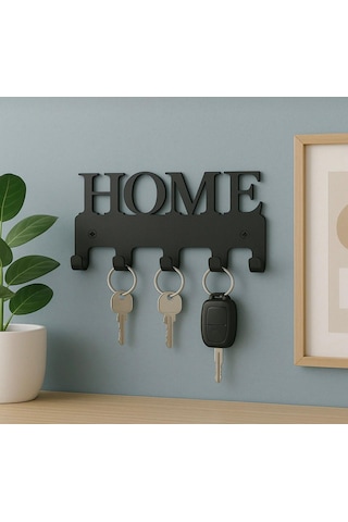Lunoart Home Yazılı Metal Anahtarlık Askısı Duvar Tipi Anahtar Organizer Siyah