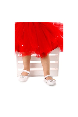 Kiko Kids Cırtlı Fiyonklu Kız Çocuk Babet Ayakkabı Ege 201 Cilt Beyaz