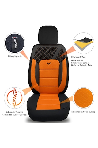 Pandami Oto Koltuk Kılıfı, 1+1 Set, Gofraj / Turuncu