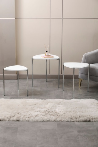 Krom Jasmin Zigon Sehpa 3'lü Siyah