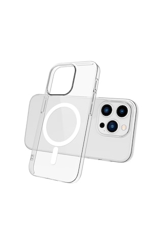 Apple Uyumlu iPhone 15 Pro Max Kamera Korumalı M-safe Şarj Özellikli Şeffaf Mkst London Silikon Kapak - Şeffaf Şeffaf