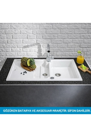 Nuevo Sonas 6 S Seramik Eviye 60 Cm 1,5 Gözlü Parlak Beyaz Çift Yönlü 304162 krom