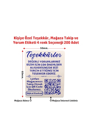 Kişiye Özel Teşekkür Kart Etiketi, Mağaza Takip, Yorum 6x5 200 A