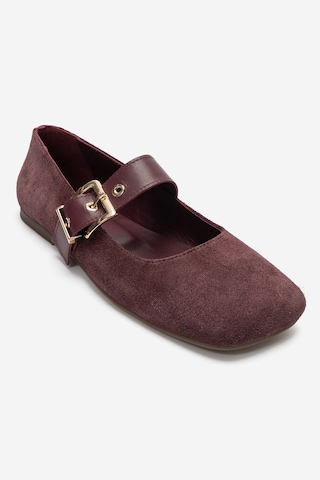 Luvi Shoes Jonas Mürdüm Süet Hakiki Deri Kemerli Kadın Babet Ayakkabı