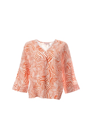 Canel Oversize V Yaka 3/4 Kol Kadın Bluz - Geometrik Desen Zebra