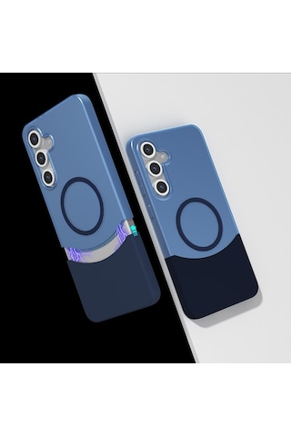 Ariatech Galaxy Uyumlu S24 Fe Kılıf M-safe Şarj Özellikli Mıknatıslı Duble Kapak - Lacivert Lacivert