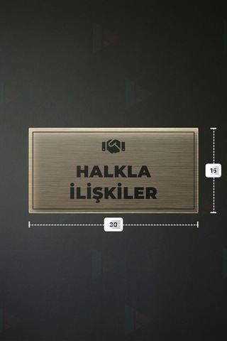 Halkla İlışkıler Yazılı - Metal - Gold Renk - Kapı İsimliği - 30x15 Cm
