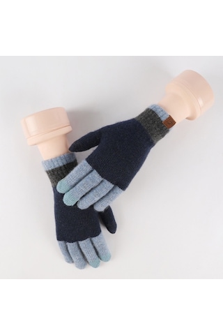 Tarzı Kadın Kış Eldiveni: Yün Örme, Dokunmatik, Kalın Sıcak Bisiklet-mavi Mavi