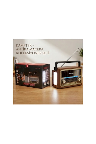 Kamptek Ktf-1655 Nostaljik Radyo - Bluetooth Hoparlör, El Fenerli, Şarjlı Ahşap Görünümlü Retro Müzik Kutusu